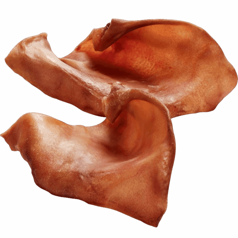 Oreja Cerdo Sin Pelo Masticable para perro. Snack natural de color marrón para limpieza dental y entretenimiento.