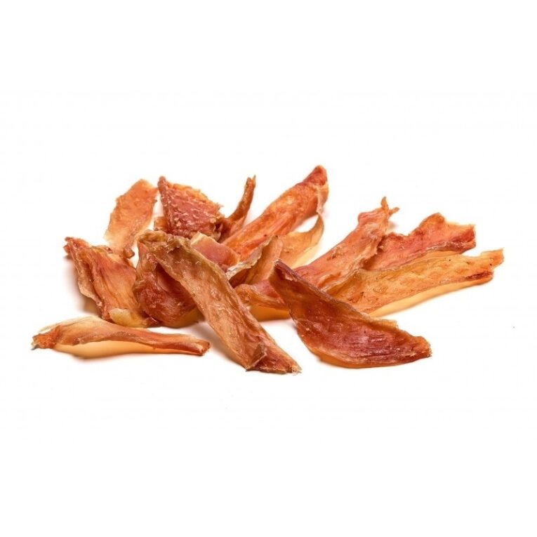 Pechuga Pollo Snack Gato y Perro (100gr). Tiras de pollo deshidratado, alto en proteína, bajo en grasa.