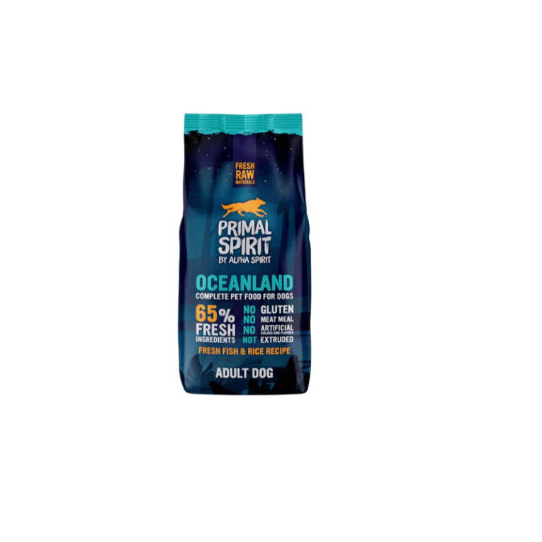Pienso Semihúmedo Océano Perro Primal Spirit Oceanland. Saco azul oscuro 65% fresco.