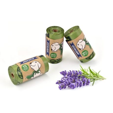 Nayeco Bolsas higiénicas biodegradables con aroma a lavanda (15 bolsas) Para Perros y Gatos