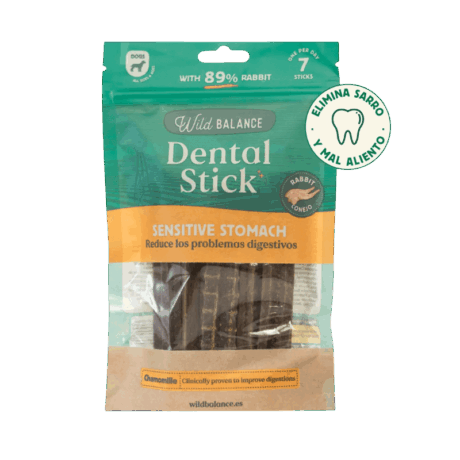 Stick dental de Wild Balance de Conejo. Snack masticable para estómagos sensibles con Camomila y Salvia. Limpieza dental para perros.