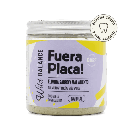 Bote de Suplemento Sarro Perro Gato Wild Balance Fuera Placa. Polvo de algas para mal aliento.