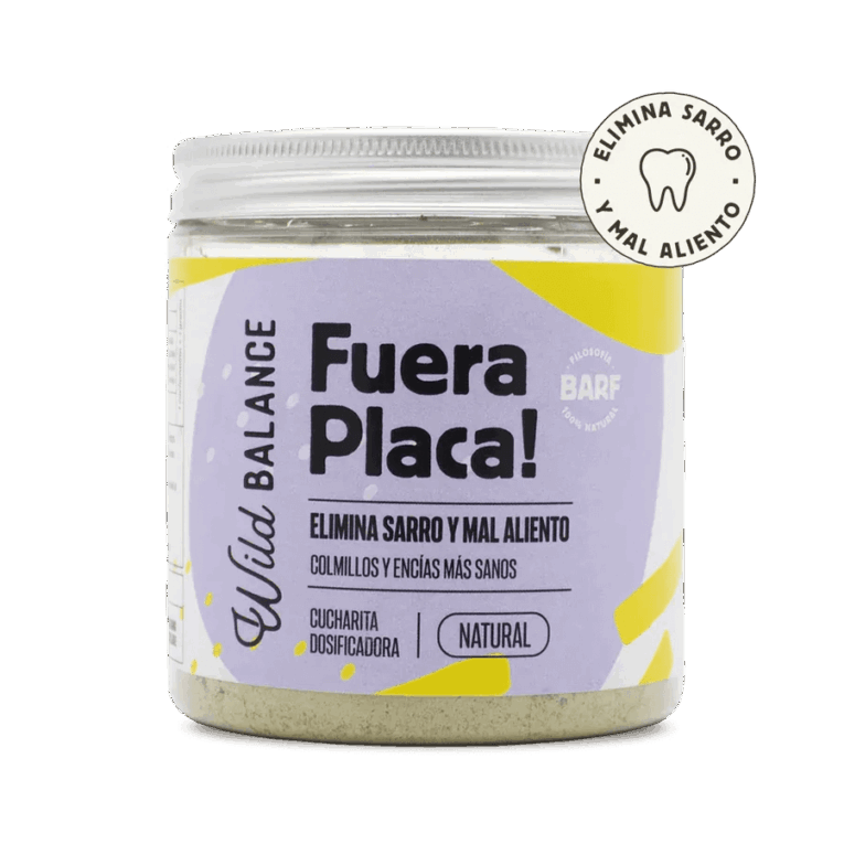 Bote de Suplemento Sarro Perro Gato Wild Balance Fuera Placa. Polvo de algas para mal aliento.